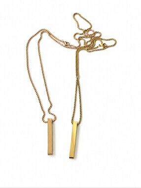 Custom Engraved Name Necklace Gold Rose Gold Stainless Steel 4 Sided Bar Pendant